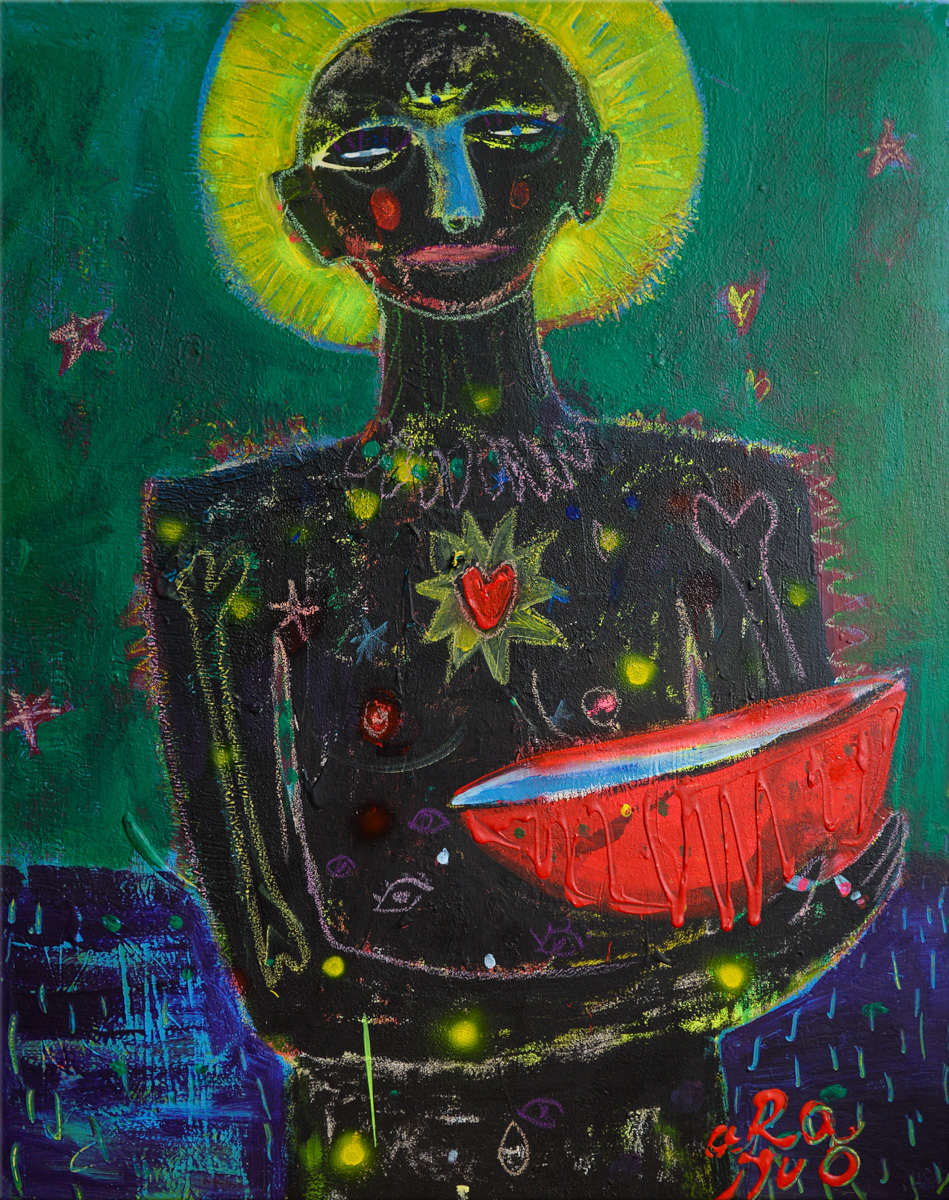 “A Man With a Bowl” painting by Ara Radvilė