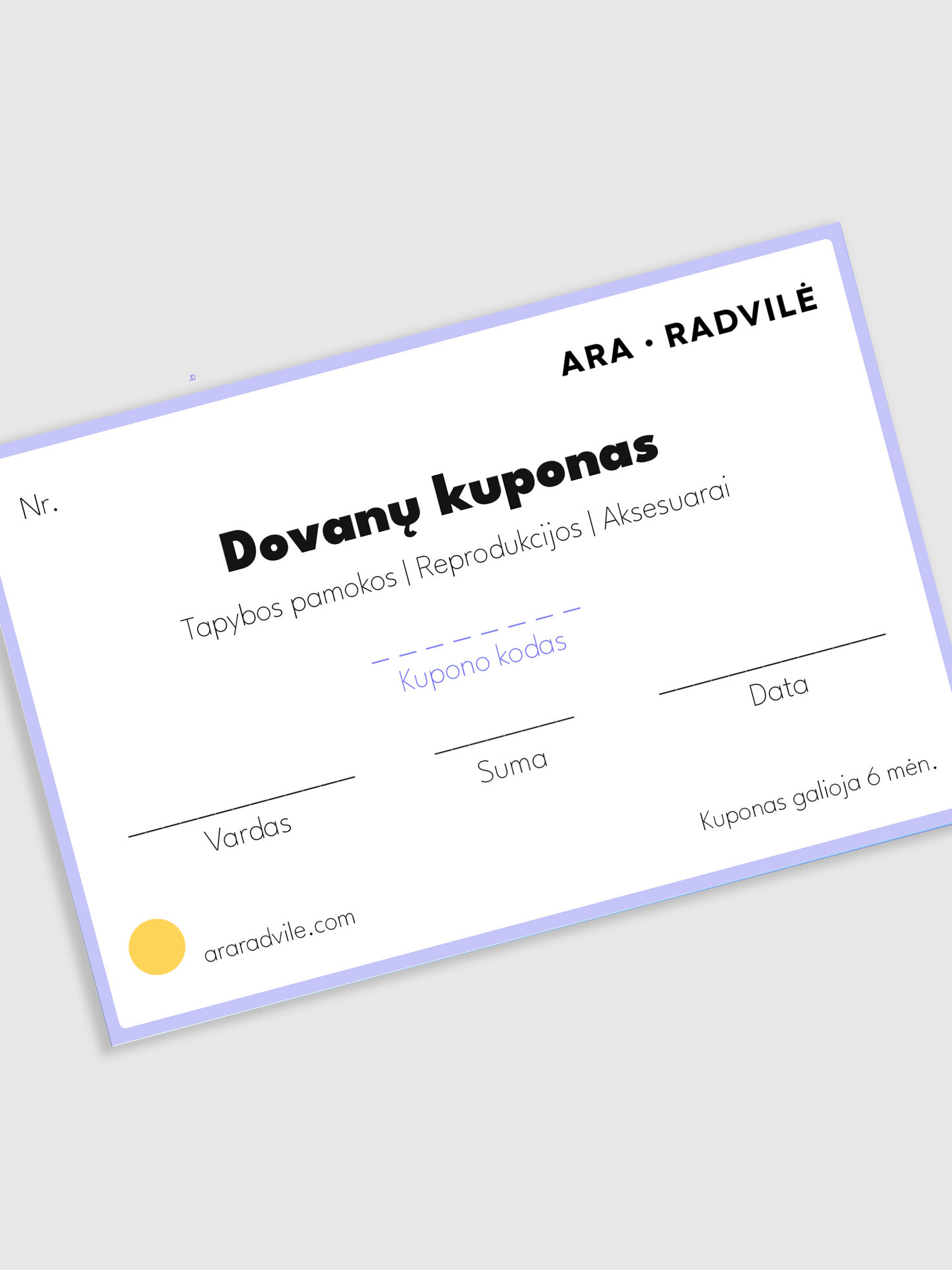 Lessons gift card / Dovanų kuponas tapybos pamokoms